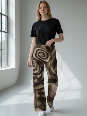 preorder pants, charcoal art pants, abstract print pants, wide leg trousers, art